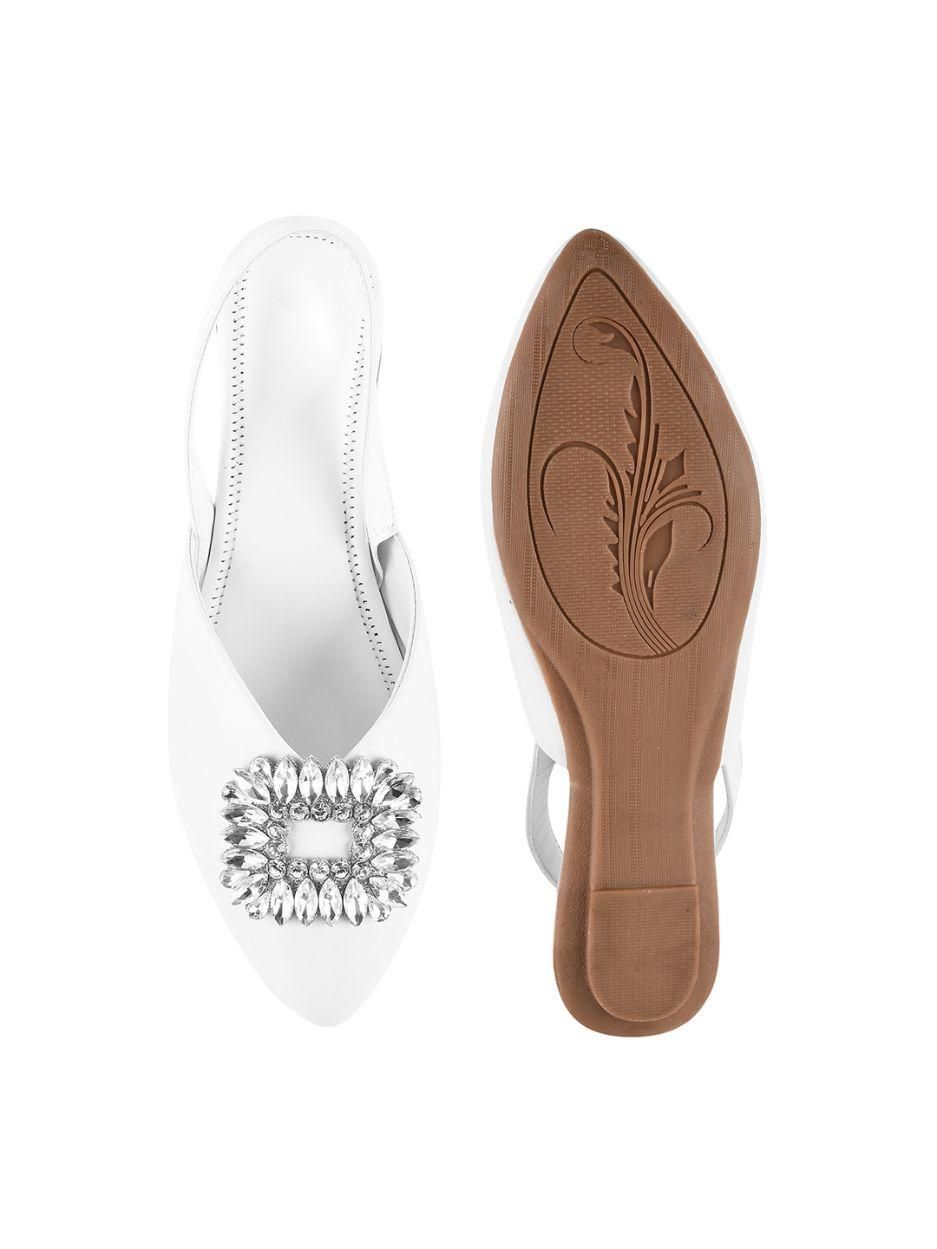 The POSH Embellished White Sling Back Mules