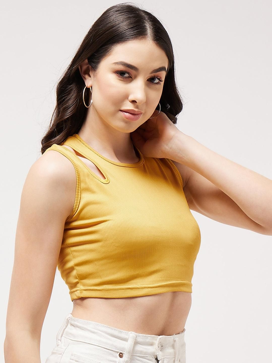 The POSH Shoulder Cut-Out Rib Crop Top