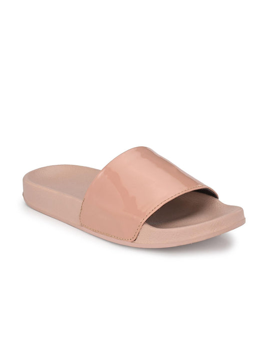 BUCIK Women's Pinkish Nude Slip-On Casual Sliders